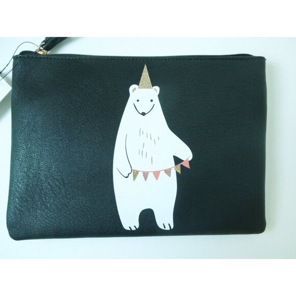 LC Women's Gift Grab And Go Pouch With Wristlet Black Bear- NWT - Picture 2 of 4